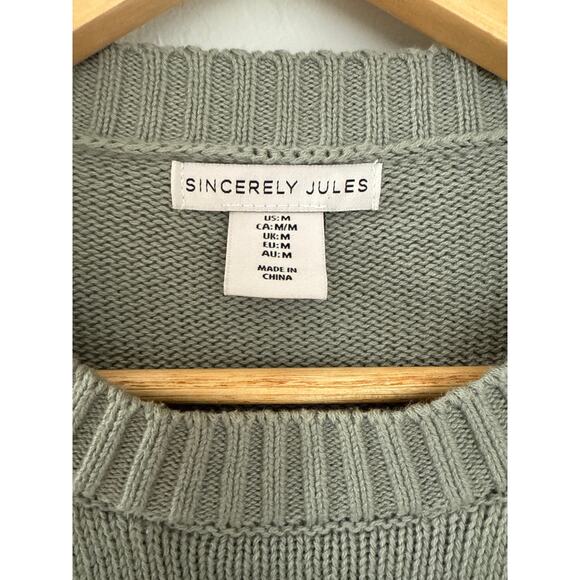 Sincerely Jules Boxy Knit Sweater, 100% Cotton, Neutral Green w/ Cream Stripes - Picture 2 of 6